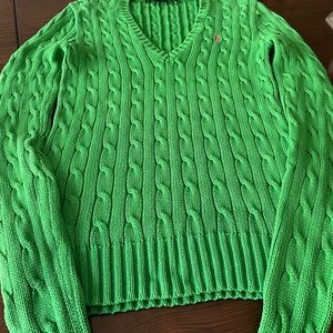 ralph lauren v neck cable sweater dark green.